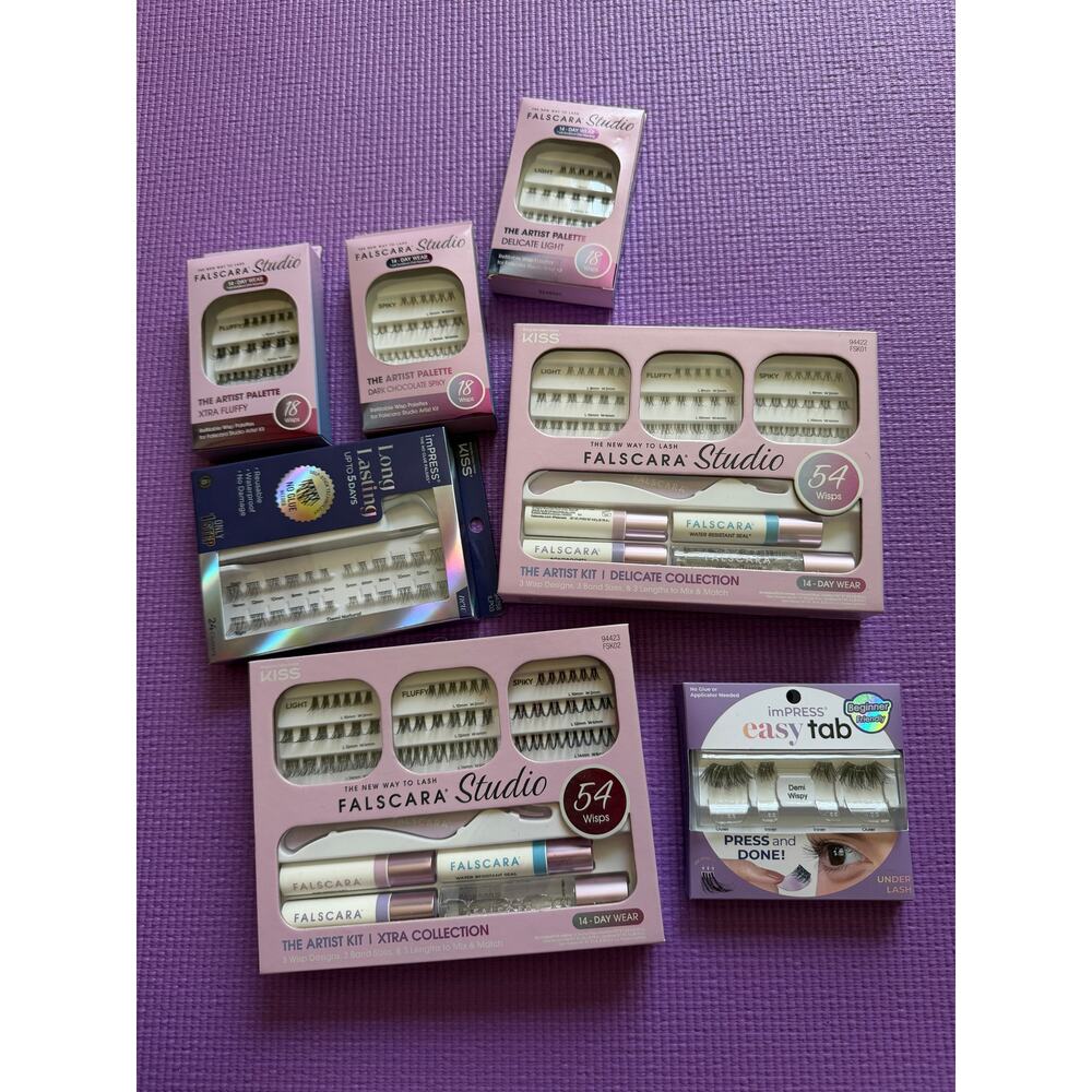 New 7-Pack Falscara Lashes Kit Studio Impress Natural Wispy Bond & Seal